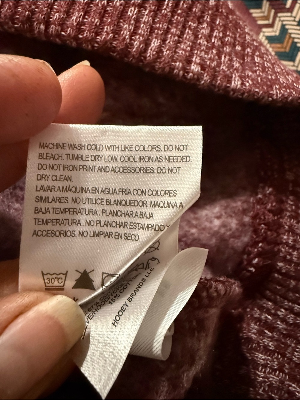 HOOEY Men's Maroon Jimmy Aztec Patterned Pullover Hoodie 0166 - Picture 10 of 12